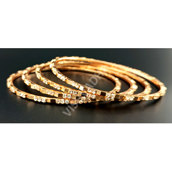 Micro Plated Gold White AD Slim Bangles  (2 Pairs, Size 2-8)