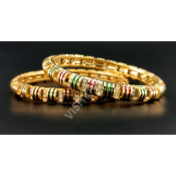 Microplated Green Red Striped White AD Stone Bangles (Size 2-6)
