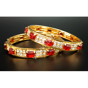 Big Cherry red White AD stone Bangles (Size 2-4)