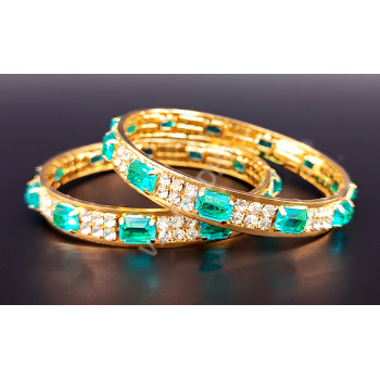 Big Turquoise Blue White AD Stone Bangles (size 2-6)