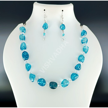 Blue White Sand Stone Necklace Hand Made