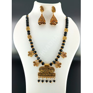 Black Agade Beads Golden  Flower Antique Necklace Hand Made