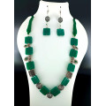 Green Square Bead Silver Antique Necklace Hand made