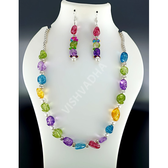 Multi Colour Sand Stone Silver Pearl Beads Hand Made