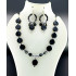 Black Round Beads with SIlver Cystal Hand Made