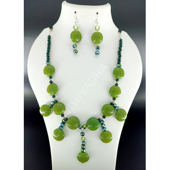 Green Tile Beads with Crystal  Hand made