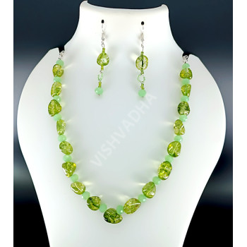 Algae Green Beads  with Light Olive Cystal  Hand made