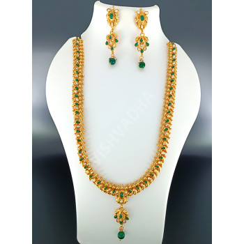 Microplated Green Pearl Long Kundan Set