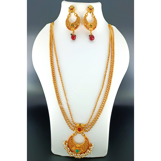 Gold Microplated Multi Strand Elegant Long Necklace
