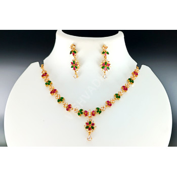 Green Ruby White Flower AD Pendant Necklace