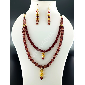 Party Wear Double Strand Onion and Brown Crystal Necklace Hand made