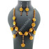 Mustard Yellow Tile Beads with Crystals Necklace Set Hand made