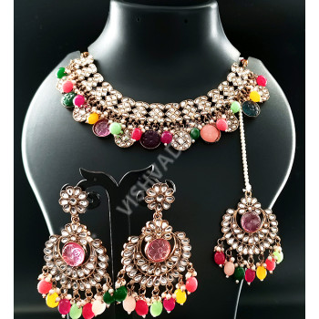 Party Wear Designer Style Antique Necklace Set Multi Colour
