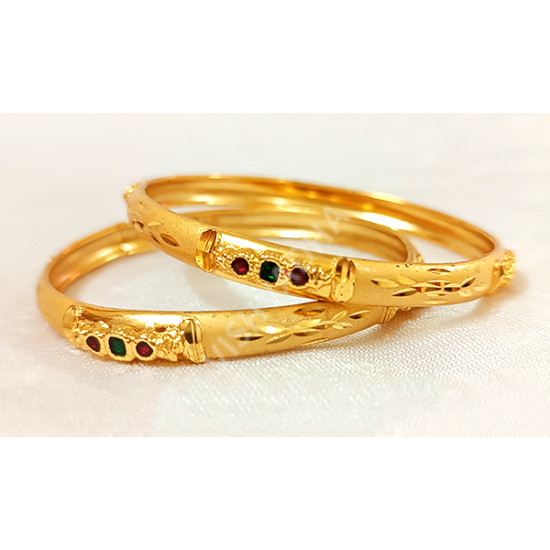 High Quality Golden Microplated Enamel Ruby Green Bangles(Size 2-2)