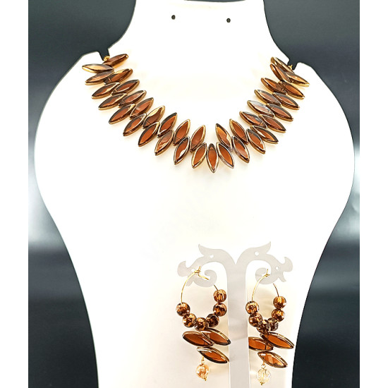 Elegant Brown Choker Oval Flat Beads Handmade