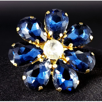 Party Wear / Ethnic Wear High Gold Polish Dark Blue Flower Pattern Beautiful Big Ring