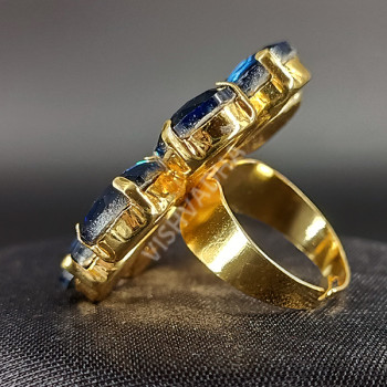 Party Wear / Ethnic Wear High Gold Polish Dark Blue Flower Pattern Beautiful Big Ring
