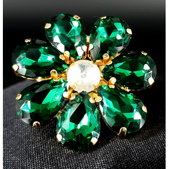 Party Wear / Ethnic Wear High Gold Polish Dark  Green Flower Pattern Beautiful Big Ring