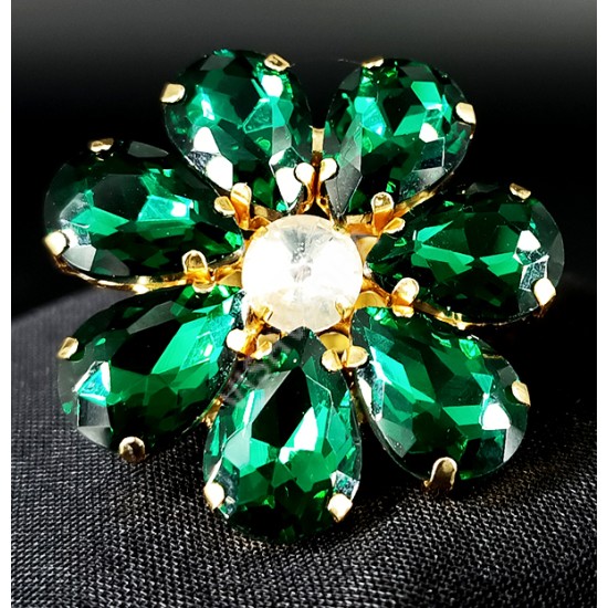 Party Wear / Ethnic Wear High Gold Polish Dark  Green Flower Pattern Beautiful Big Ring