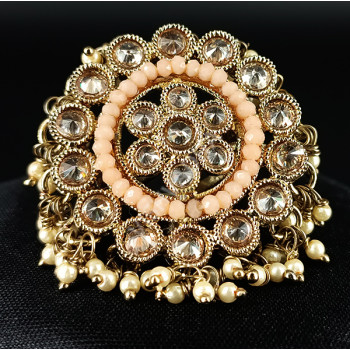 Beautiful Stunning Party / Ethnic Designer Antique Clustered Pearl Mirror and Rose Beads Big  Finger Ring