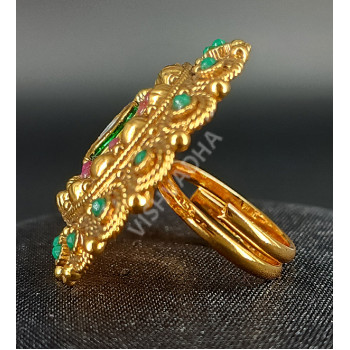 Designer Ethnic Wear High Gold Polish Beautiful Ruby Green Big Ring