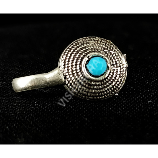 Oxidized Silver CS Blue Designer Fancy Nose Pin