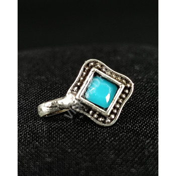 Oxidized Silver Turquoise Blue  Square Design Party Wear Nose Pin