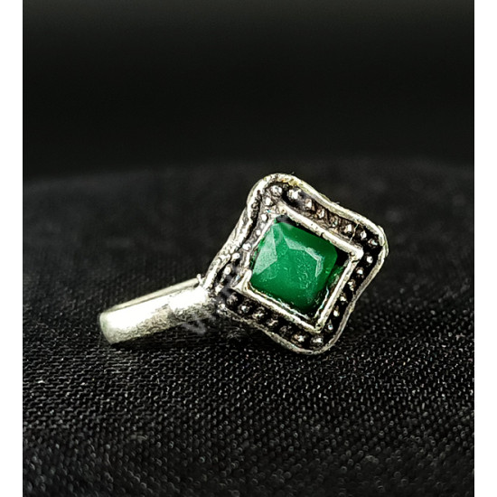 Oxidized Silver Green Square Design Party Wear Nose Pin