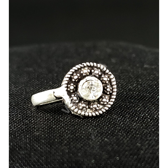 Oxidized Silver Pure White Design Party Wear Round  Nose Pin