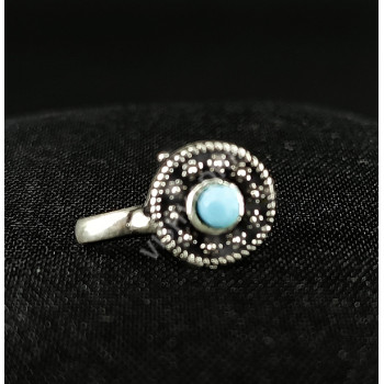 Oxidized Silver Light  Blue Design Party Wear Round  Nose Pin