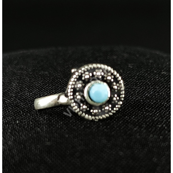 Oxidized Silver Light  Blue Design Party Wear Round  Nose Pin