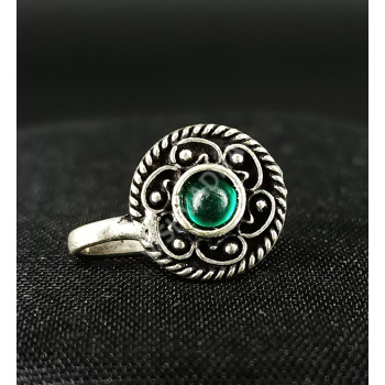 Oxidized Silver Dark Green Design Party Wear Round  Nose Pin Pattern B