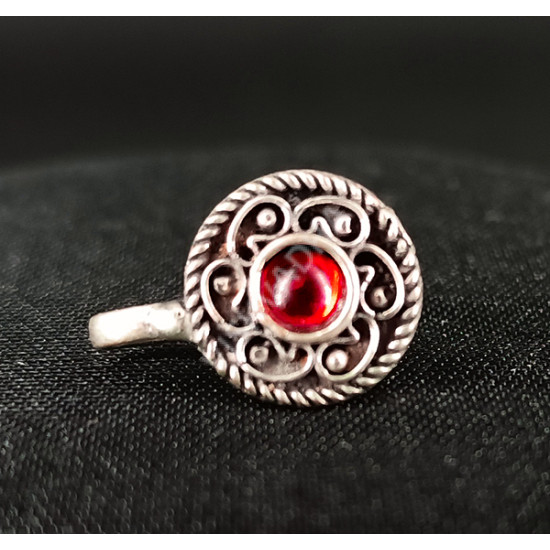 Oxidized Silver Red Design Party Wear Round  Nose Pin Pattern B