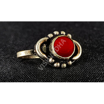 Oxidized Silver Big Red  Stone Design Party Wear Nose Pin