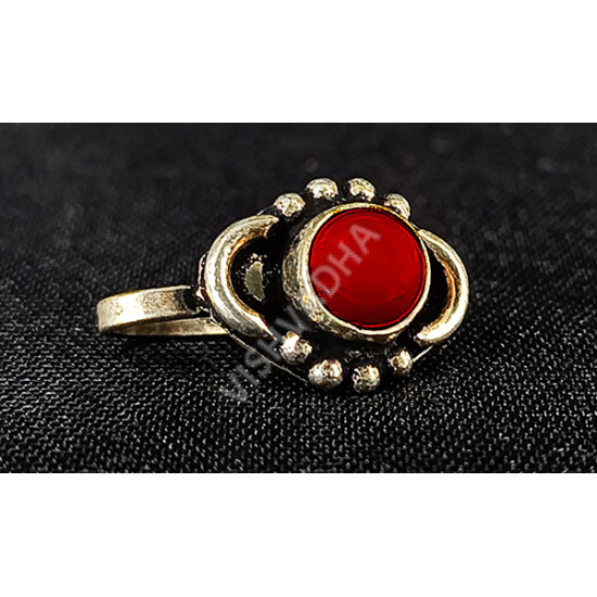 Oxidized Silver Big Red Stone Design Party Wear Nose Pin Oxidized Silver Big Red Stone Design Party Wear Nose Pin
