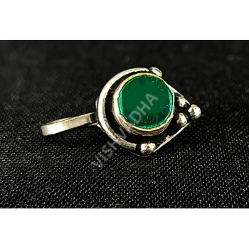Oxidized Silver Big Green Stone Design Party Wear Nose Pin
