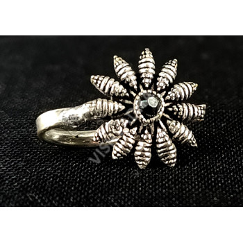 Oxidized  Flower Design Black Stone Party Wear Nose Pin