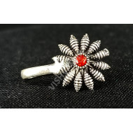 Oxidized  Flower Design Red Stone Party Wear Nose Pin
