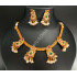 Elegant Ethnic Matte Gold Peacock Design Antique Stone Work Necklace Set Mehandi Polsih