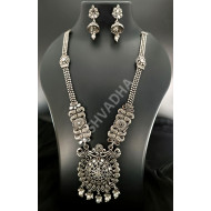 Beautiful Long Oxidized Antique Silver Necklace Set