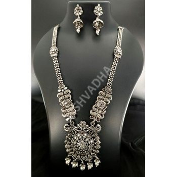 Beautiful Long Oxidized Antique Silver Necklace Set