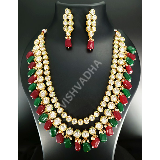 Celebrity / Party Wear Dazzling Mirror Work Premium Quality Kundan Double Strand Heavy Work Necklace Set