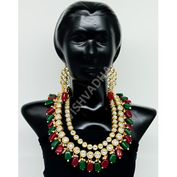Celebrity / Party Wear Dazzling Mirror Work Premium Quality Kundan Double Strand Heavy Work Necklace Set