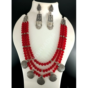 Party / Casual Wear Designer Oxidized Silver Antique Necklace Set Ruby