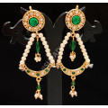 Green Party Wear Choker Kundan Necklace Set  with Stones and  Clustered Pearl