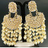 Celebrity / Party Wear Sparkling Chand Bali Kundan Full Stone Work Clustered Pearl Long and Big Earrings