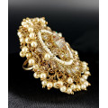 Beautiful Stunning Party / Ethnic Wear Designer Antique Clustered Pearls with Stones Big Finger Ring