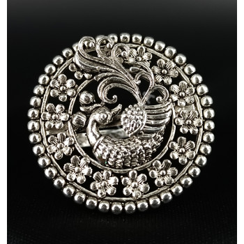Oxidized Silver Stunning Peacock design Big Finger Ring