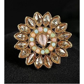 Dazzling Antique Multi Colour Party Wear Mehandi Polish Big Finger Ring