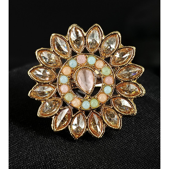 Dazzling Antique Multi Colour Party Wear Mehandi Polish Big Finger Ring